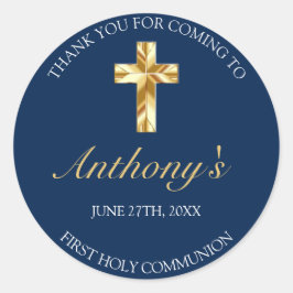 Adesivo Redondo Elegante Blue Dourado Primeira Sagrada Comunhão Ob