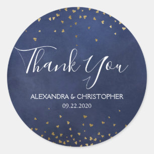 Adesivo Redondo Elegante Blue Gold Foil Confetti Obrigado Casament
