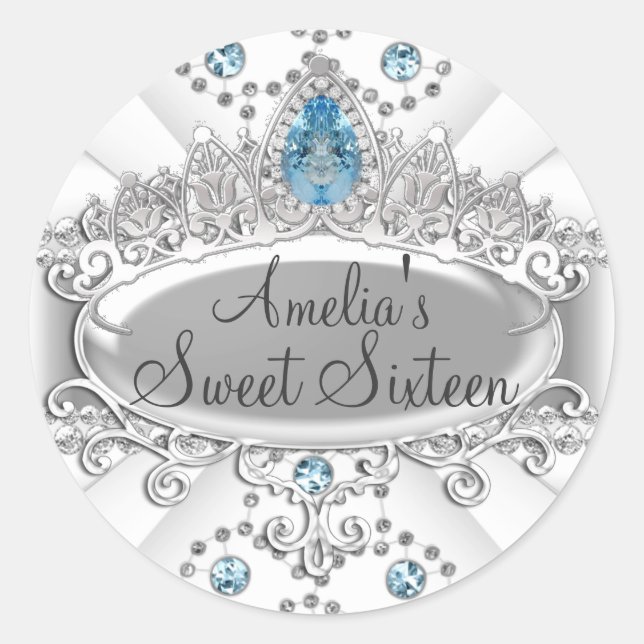 Adesivo Redondo Elegante Blue Jewel Tiara Sweet Six Sticker (Frente)