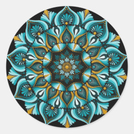 Adesivo Redondo Elegante Blue Mandala | Sacred Geometry Boho | Zen