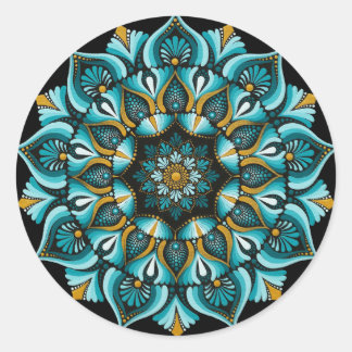 Adesivo Redondo Elegante Blue Mandala | Sacred Geometry Boho | Zen