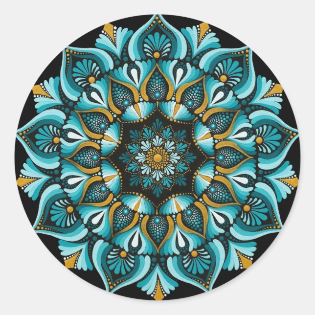 Adesivo Redondo Elegante Blue Mandala | Sacred Geometry Boho | Zen (Frente)