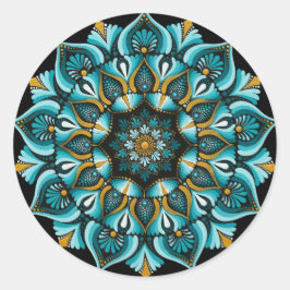 Adesivo Redondo Elegante Blue Mandala | Sacred Geometry Boho | Zen