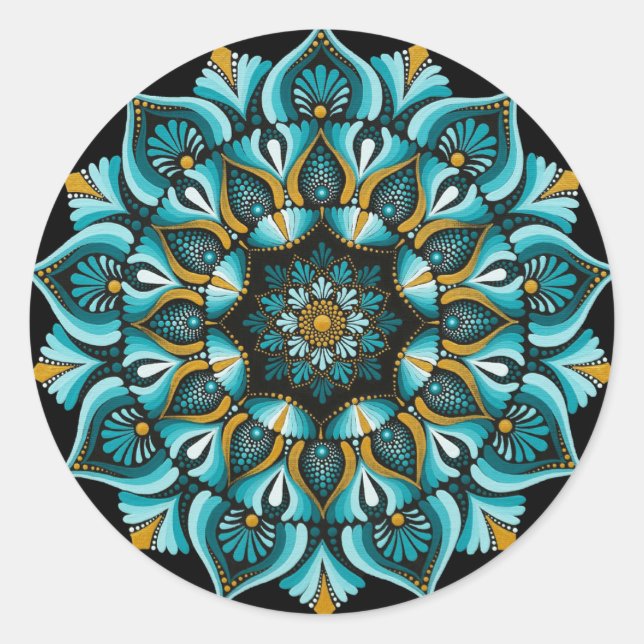 Adesivo Redondo Elegante Blue Mandala | Sacred Geometry Boho | Zen (Frente)