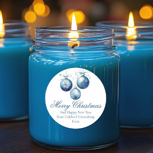Adesivo Redondo Elegante Blue Merry Christmas Ornament Company