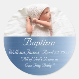 Adesivo Redondo Elegante Blue Name Baby Boy Baptism