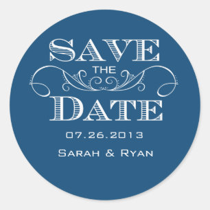 Adesivo Redondo Elegante Blue Save the Date Sticker