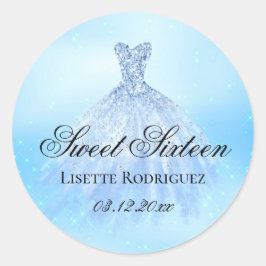 Adesivo Redondo Elegante Blue Sweet 16 Festa de aniversário