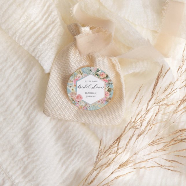 Adesivo Redondo Elegante Blush Bohemian Floral Chá de panela (Criador carregado)