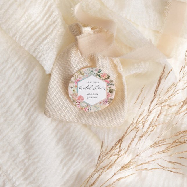 Adesivo Redondo Elegante Blush Bohemian Floral Chá de panela (Criador carregado)