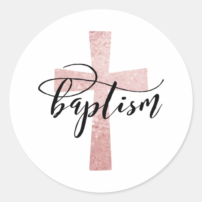Adesivo Redondo Elegante Blush Cross Baptism Favor Stickers (Frente)