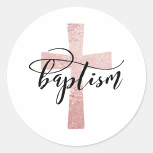Adesivo Redondo Elegante Blush Cross Baptism Favor Stickers
