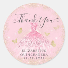 Adesivo Redondo Elegante Blush Dourado, palha, Quinceañera Obrigad