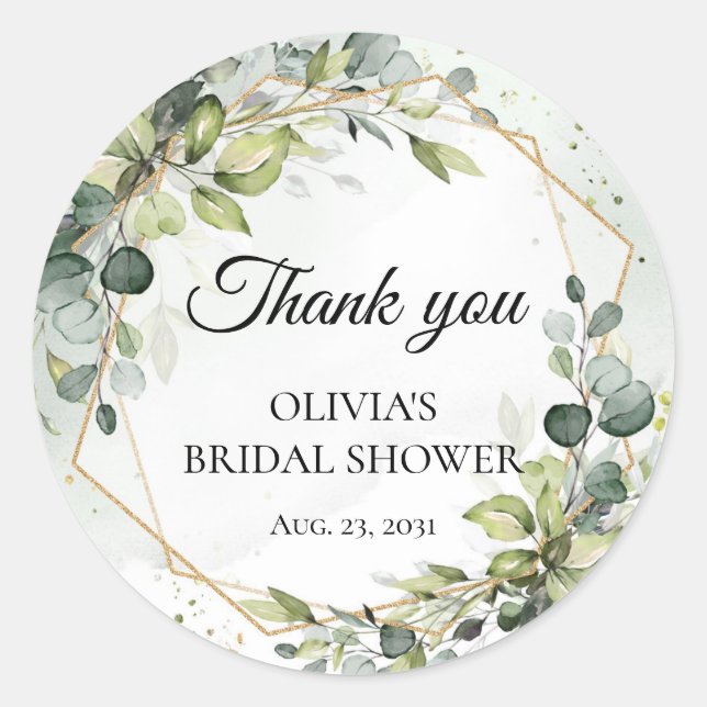 Adesivo Redondo Elegante boho aquarela verde casamento de eucalipt (Frente)