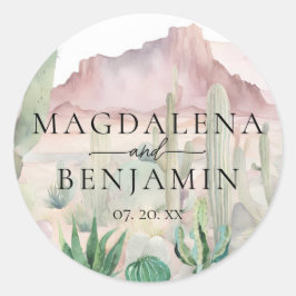 Adesivo Redondo Elegante Boho Desert Landscape Cactus Weding