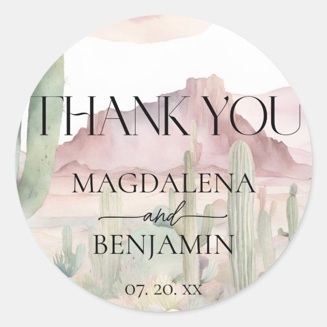 Adesivo Redondo Elegante Boho Desert Landscape Cactus Weding (Frente)