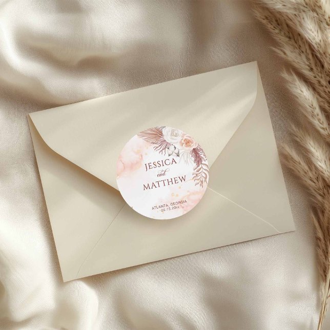 Adesivo Redondo Elegante Boho Estilo Rosa Rosa Rosa Floral Boho (Criador carregado)