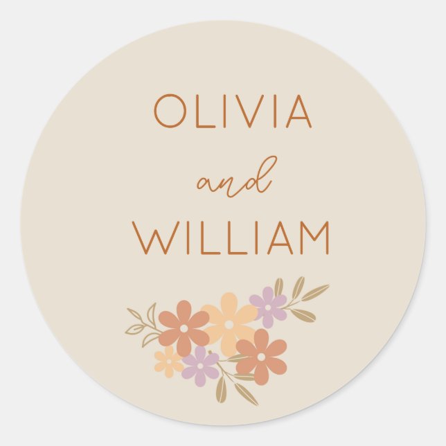 Adesivo Redondo Elegante Boho Floral Wedker (Frente)