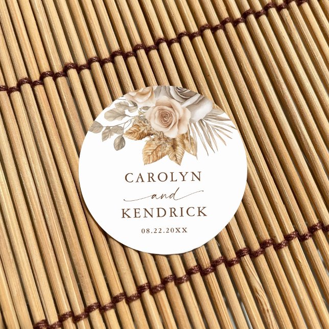 Adesivo Redondo Elegante Boho Neutral Floral Acentos Nefastos (Criador carregado)