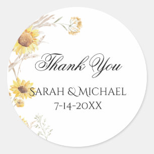 Adesivo Redondo Elegante Boho Sunflower Stickers