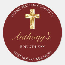 Elegante Borgonha Dourada Primeira Comunhão Obriga