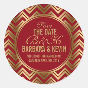 Adesivo Redondo Elegante Borgonha e Dourada Zigzag Chevron