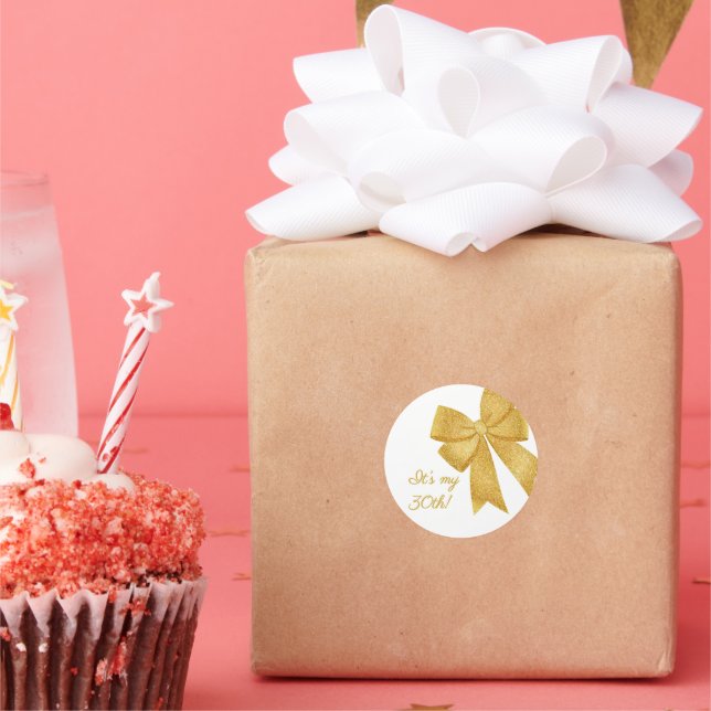 Adesivo Redondo Elegante branco e Dourado aniversário do Arco bril (Festa)