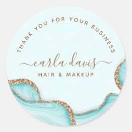 Adesivo Redondo Elegante Brilho Dourado Azul Mármore Ágata Moderno