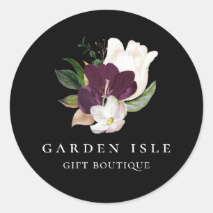 Adesivo Redondo Elegante Buquê Floral Roxo Preto