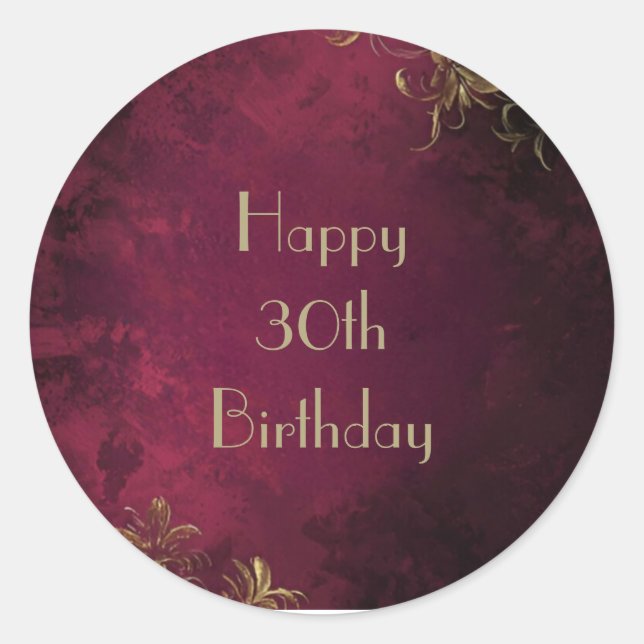 Adesivo Redondo Elegante Burgundy & Faux Dourado Sticker (Frente)