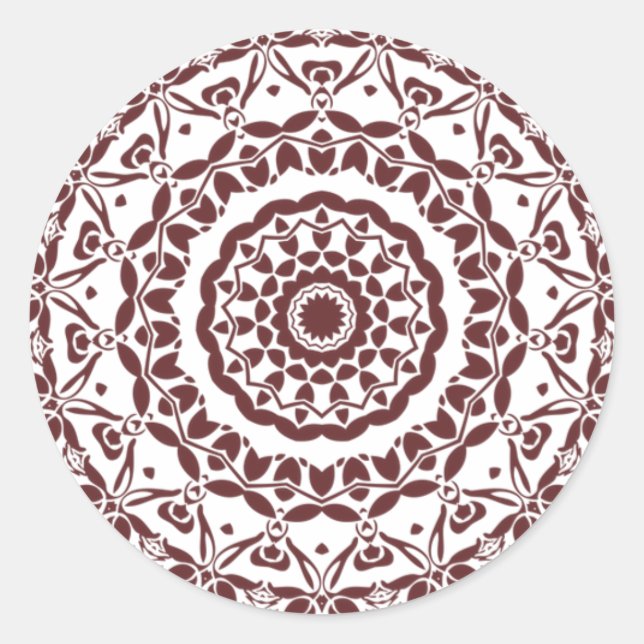 Adesivo Redondo Elegante Burgundy Henna Mandala Envelope Seal (Frente)
