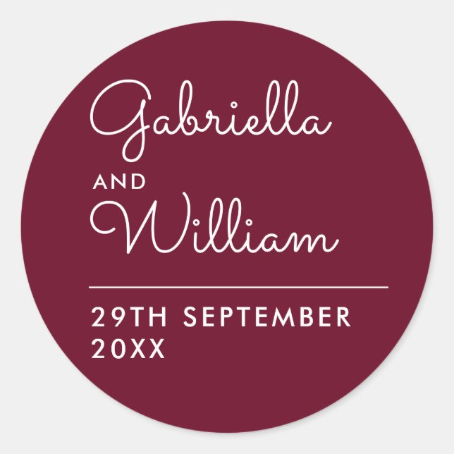 Adesivo Redondo Elegante Burgundy Script Favor do Clássico Redondo (Frente)