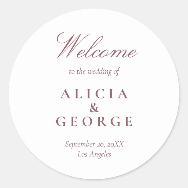 Adesivo Redondo Elegante burgundy, simples favor de casamento (Frente)