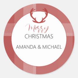 Adesivo Redondo Elegante Burgundy Tartan Monograma