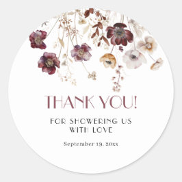 Adesivo Redondo Elegante Burgundy Wildflower Chá de fraldas Obriga