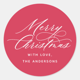 Adesivo Redondo Elegante Caligrafia Feliz Natal Vermelho