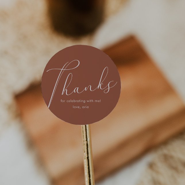 Adesivo Redondo Elegante Caligrafia Obrigado Terracotta (Criador carregado)