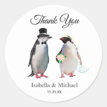 Elegante Casal Penguin Obrigado Casamento