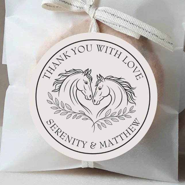 Adesivo Redondo Elegante Casamento de Cavalo Russo Obrigado (Criador carregado)