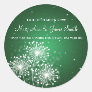 Adesivo Redondo Elegante Casamento Favor Tag Summer Sparkle Emeral