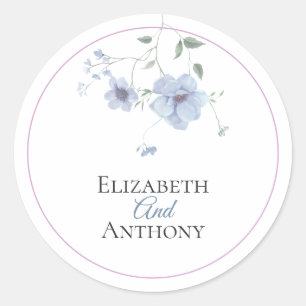 Adesivo Redondo Elegante Casamento Floral em Aquarela Rosa e Azul