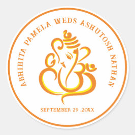 Adesivo Redondo Elegante Casamento Hindu Ganesha