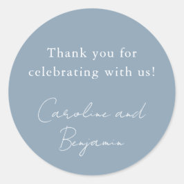 Adesivo Redondo Elegante Casamento Minimalista Dusty Blue Obrigado