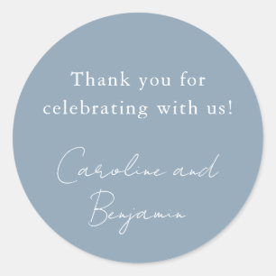 Adesivo Redondo Elegante Casamento Minimalista Dusty Blue Obrigado