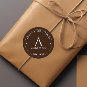 Adesivo Redondo Elegante Casamento Moderno Marrom Noz