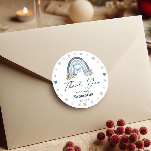 Adesivo Redondo Elegante Chá de fraldas Arco-Íris Floral Obrigado (Criador carregado)