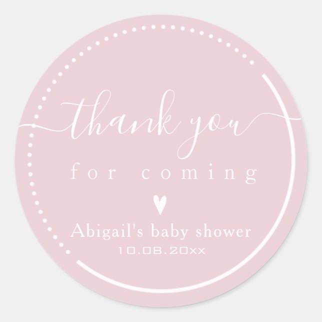 Adesivo Redondo Elegante Chá de fraldas Rosa De Caligrafia Obrigad (Frente)