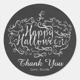 Adesivo Redondo Elegante Chalkboard Pumpkin Feliz Halloween