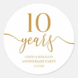 Adesivo Redondo Elegante Champanhe 10º Aniversário de Casamento