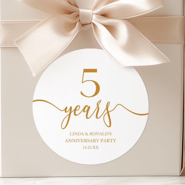 Adesivo Redondo Elegante Champanhe 5º Aniversário de Casamento (Criador carregado)